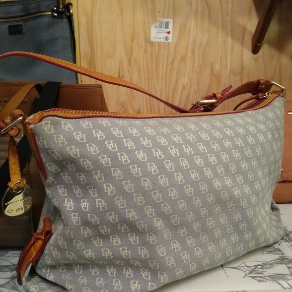 Dooney Bourke brown leather gray logo Shoulder bag - Picture 6 of 12